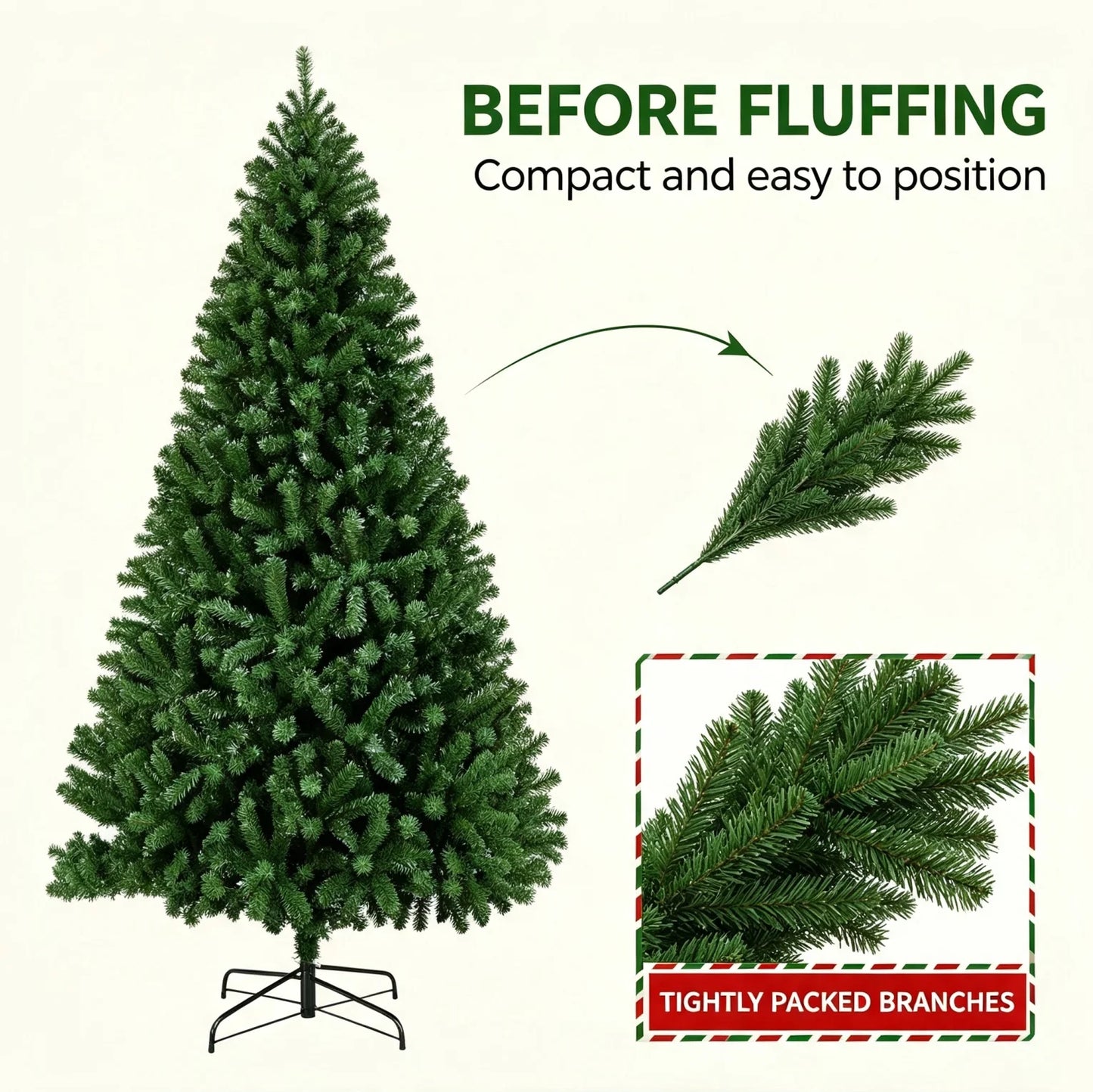7ft Artificial Christmas Tree with Pine Cones & Red Berries, Hinged Fireproof PVC Xmas Tree with Metal Stand for Home Holiday Party Decor