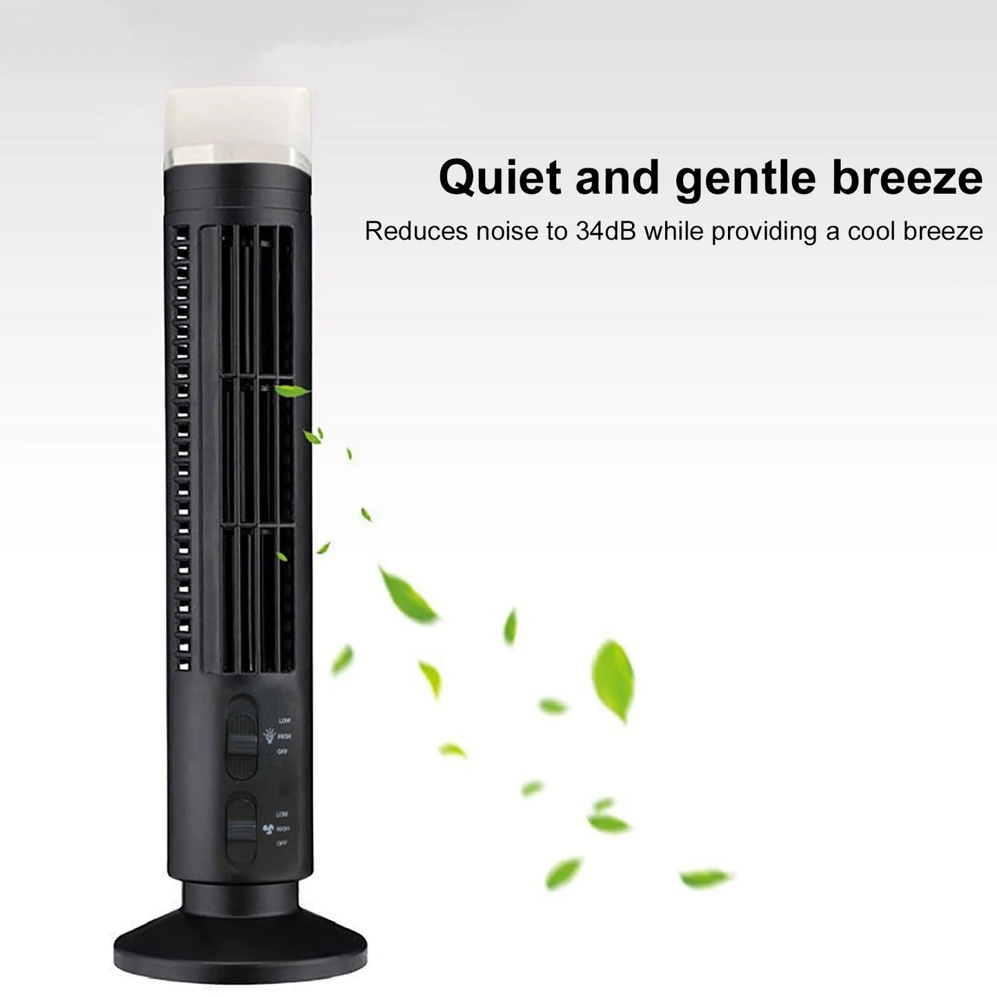 Romellar Bladeless Tower USB Desk Fan With Light Home Office