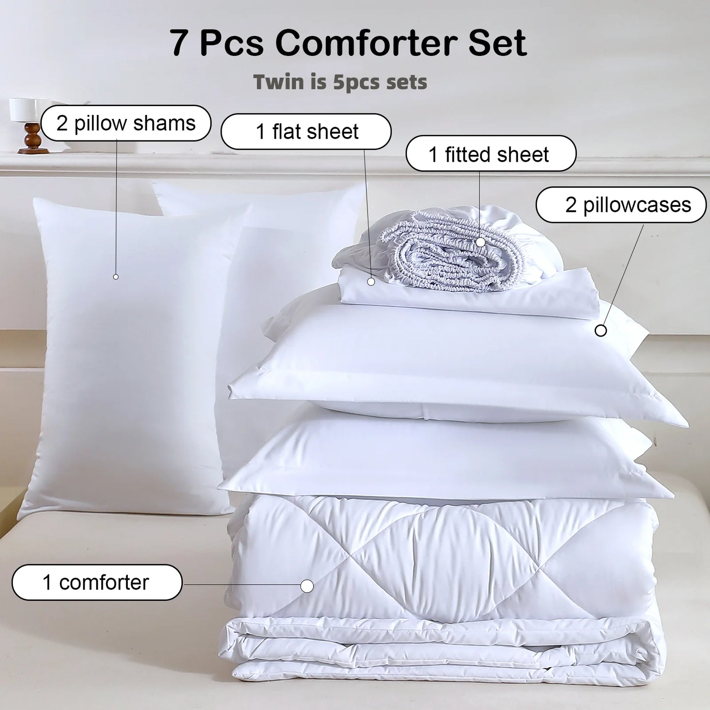EasYum 7 Piece Bedding Set Brushed Polyester Comforter Sheets Pillowcases