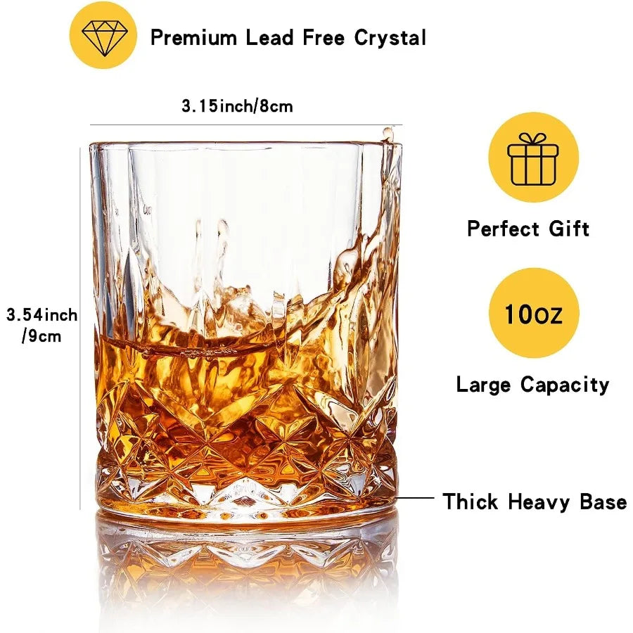 Whiskey Glasses Set of 4 Rock Glasses 11 oz Lead-Free Crystal Bourbon Glass for Bourbon Cognac Irish Whisky Old Fashioned Glass