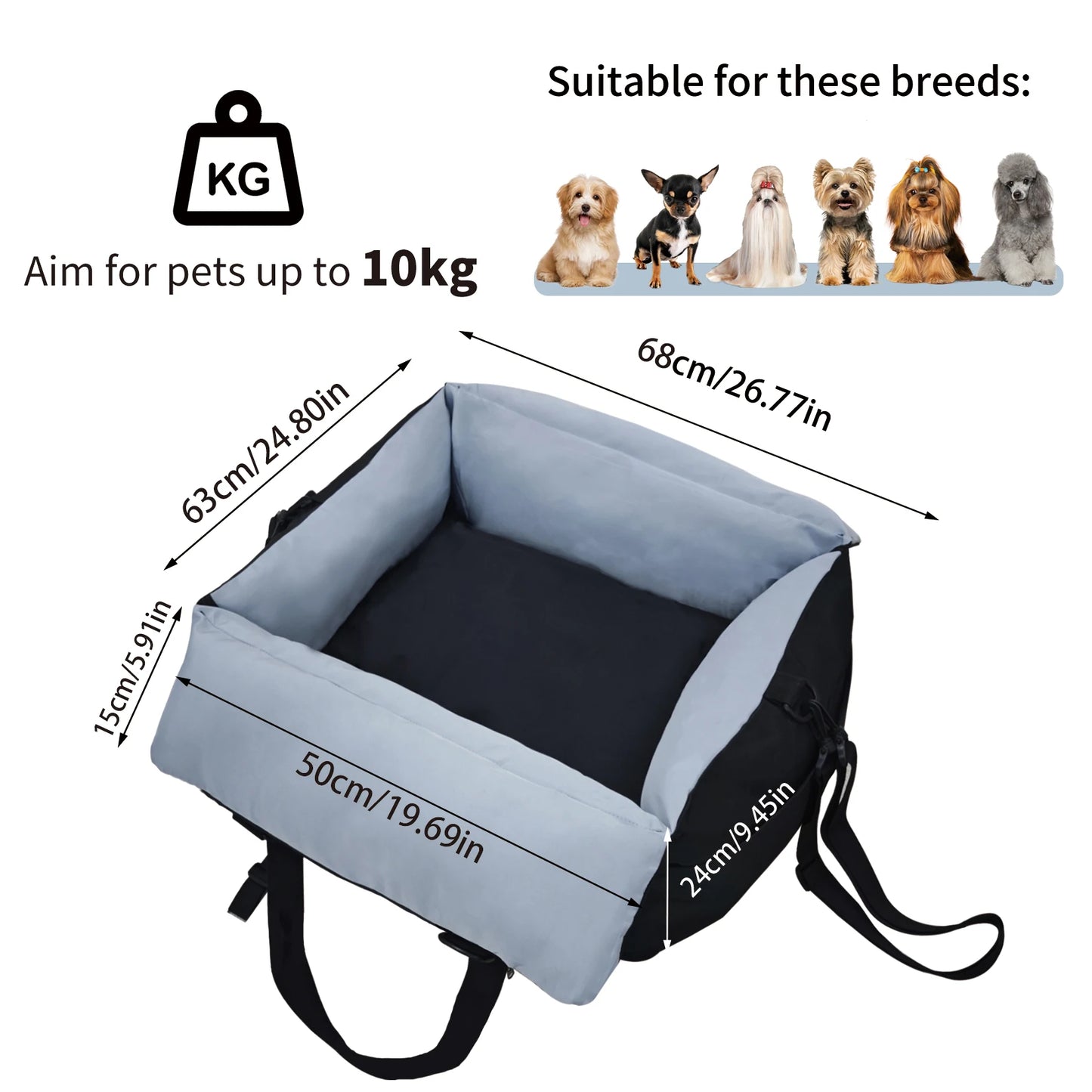 Borwart Portable Dog Car Seat With Safety Belt And Storage