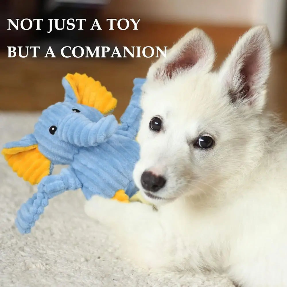 Five Pack Squeaky Plush Dog Toys Bundle Ox Duck Elephant