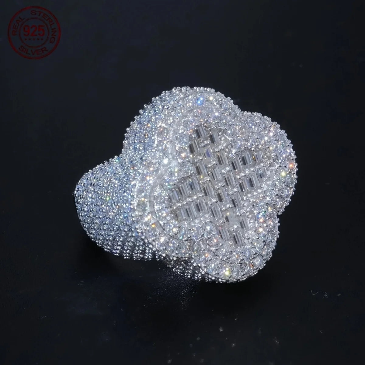 925 Sterling Silver Luxury Hip Hop Ring For Men Full Cubic Zirconia White Gold Plated Clover Rings Male Punk Jewelry Party Gift
