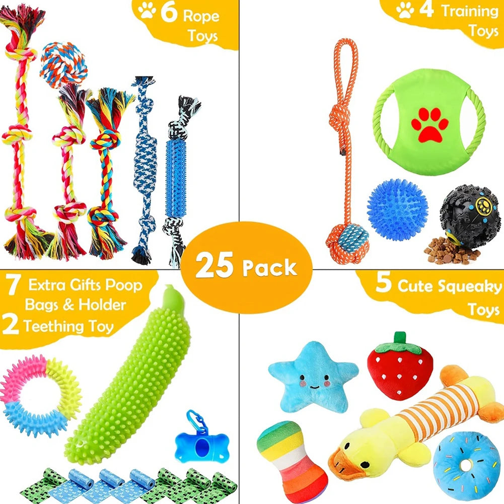 Alloet 25 Pack Puppy Chew Toys Rope Toy Teething Entertainment