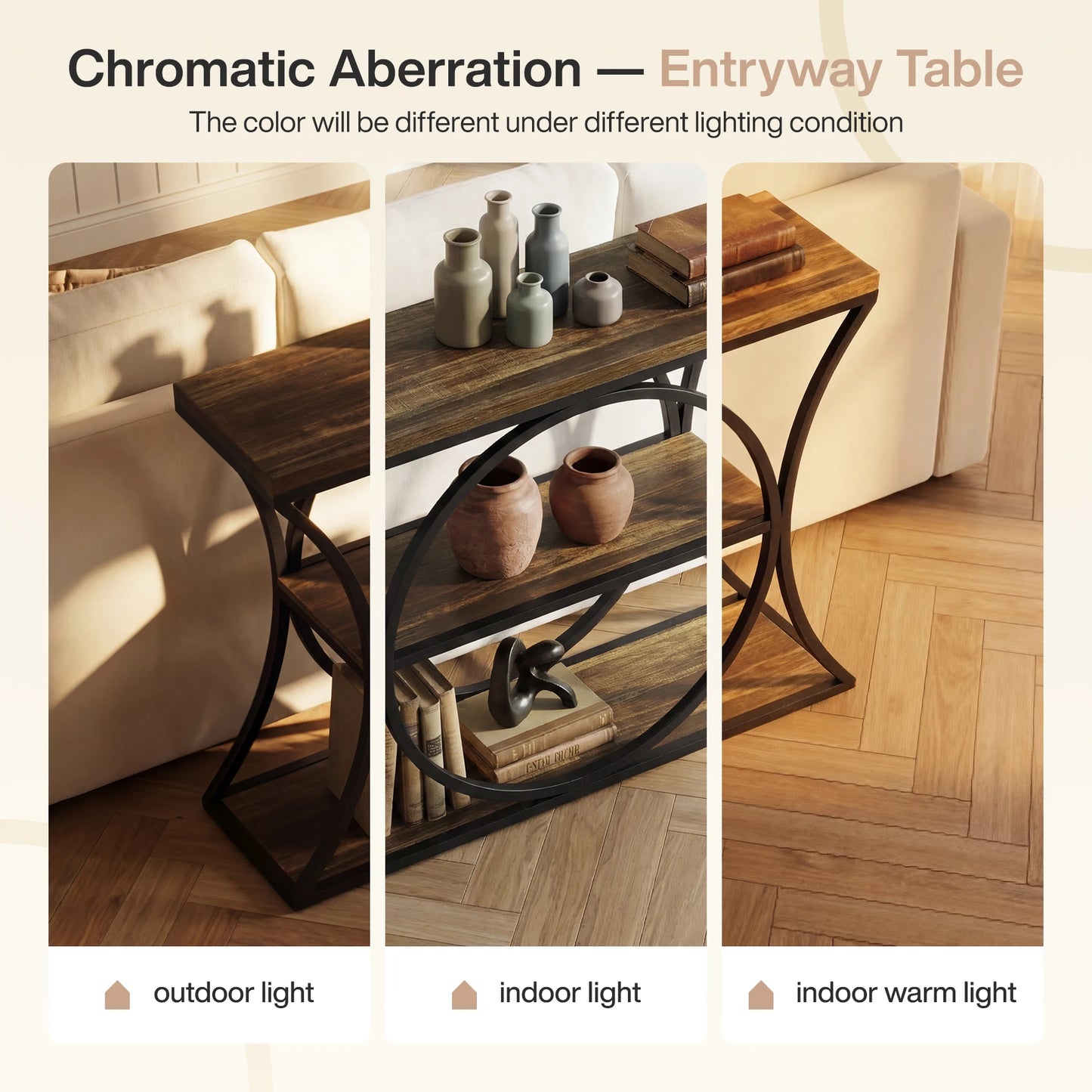 Tribesigns 43.34-Inch Industrial Console Table, 3-Tier Sofa Table with Arched Metal Frame, Narrow Accent Entryway Tables with Storage Shelf for Living Room, Behind Couch, Hallway, Foyer, Small Spaces