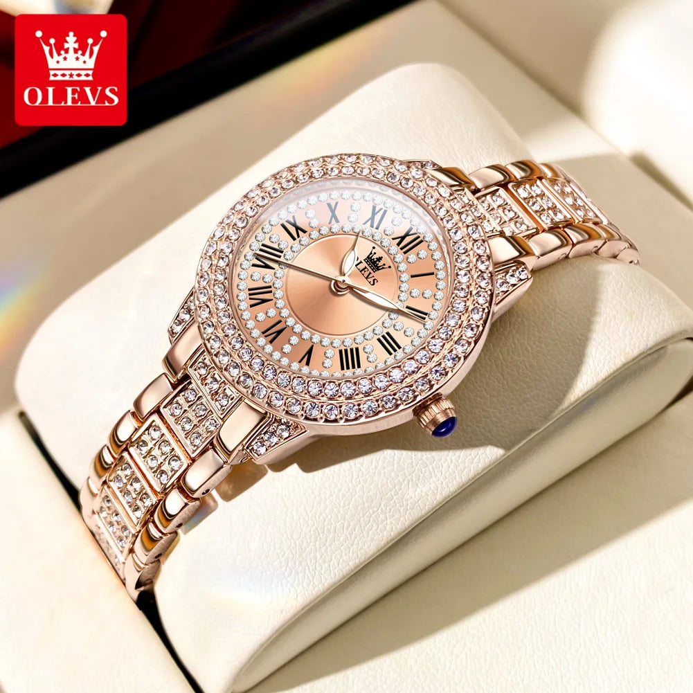 OLEVS 9943 Diamond Women's Waterproof Quartz Stainless Steel Wristwatch