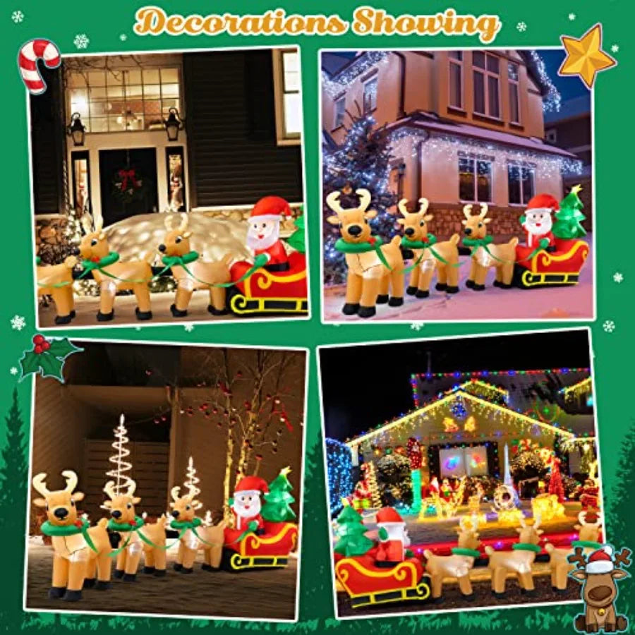 Outdoor Christmas inflatables decorations: 13 FT lighted Santa Claus on sleigh with 3 reindeer Christmas tree, PVC material, re