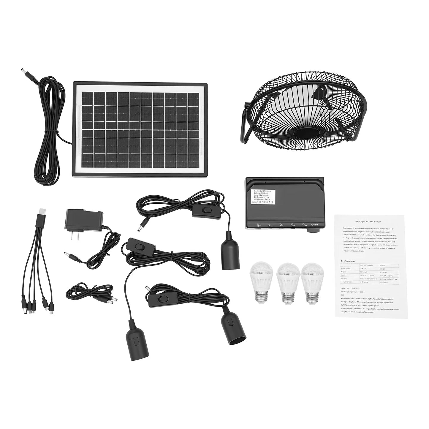 Bymaocar Solar Powered Fan With 3 Bulbs Air Extractor 110V