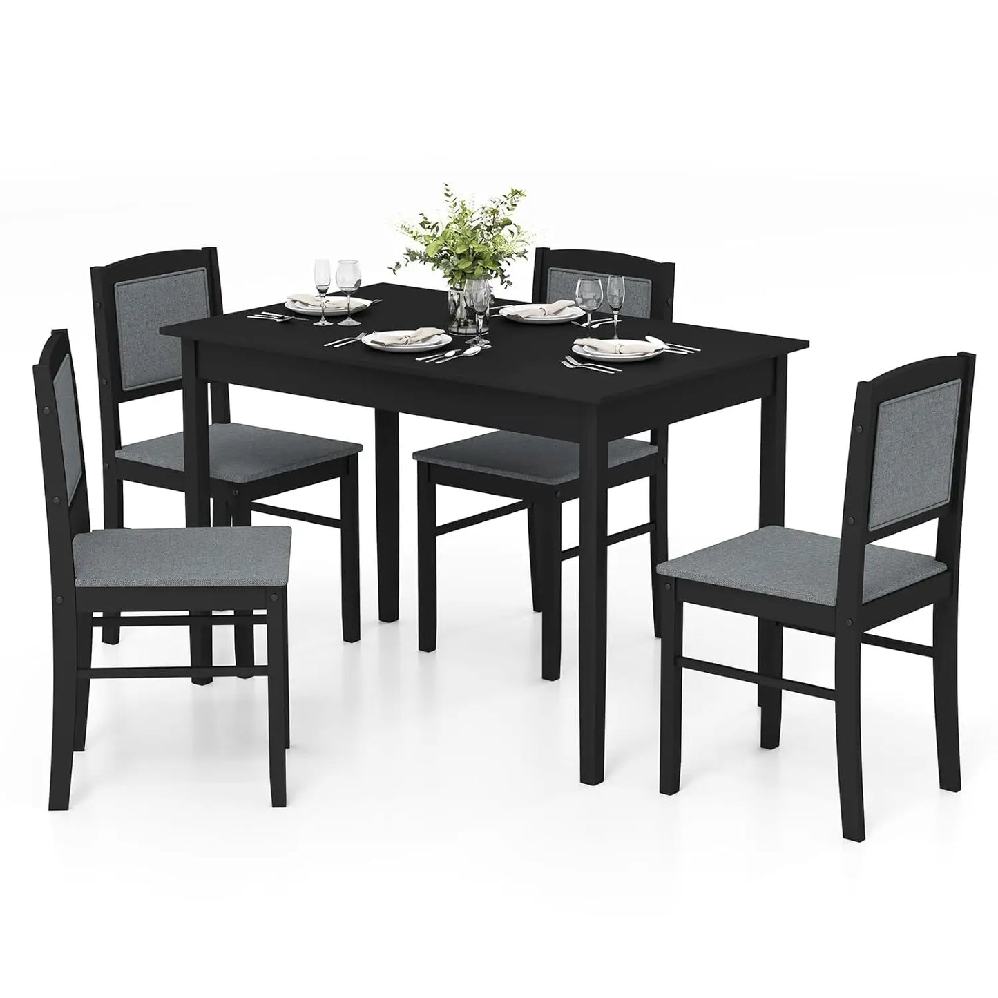Farmhouse Solid Wood Dining Table Set 4 Upholstered Chairs