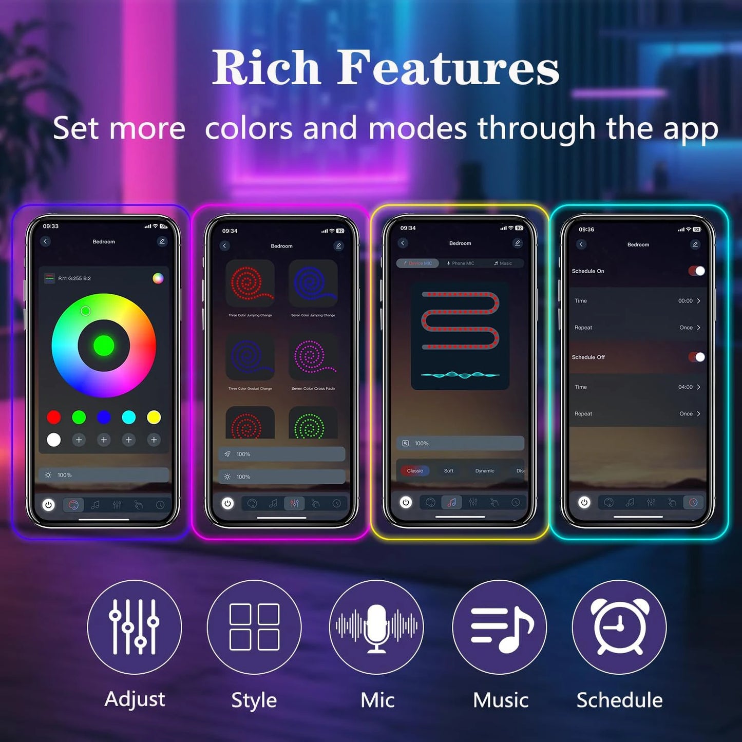 Neon LED Strip Light, Flexible Rope Lights, IP65 Waterproof, Music Sync, App/Remote Control, Multiple Modes for Bedroom Decor