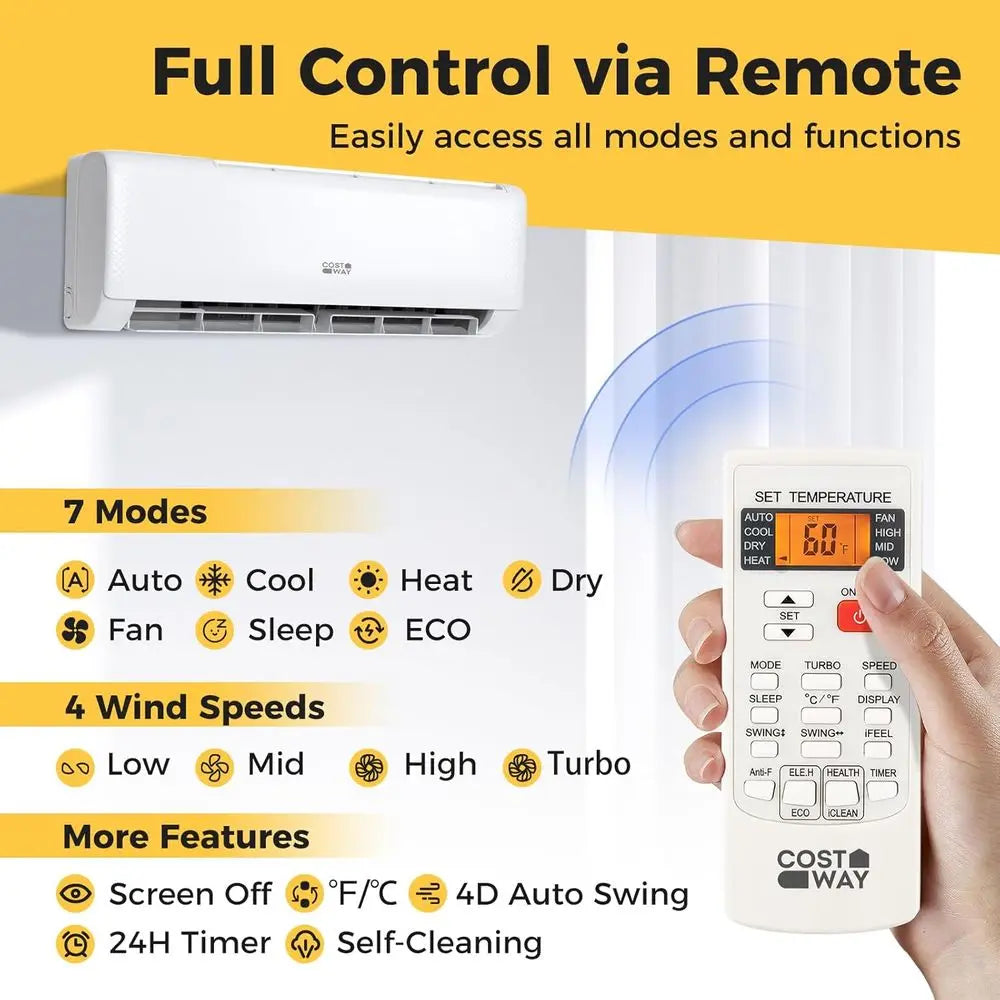 12,000 BTU Heat Pump Mini Split AC Energy Star Inverter