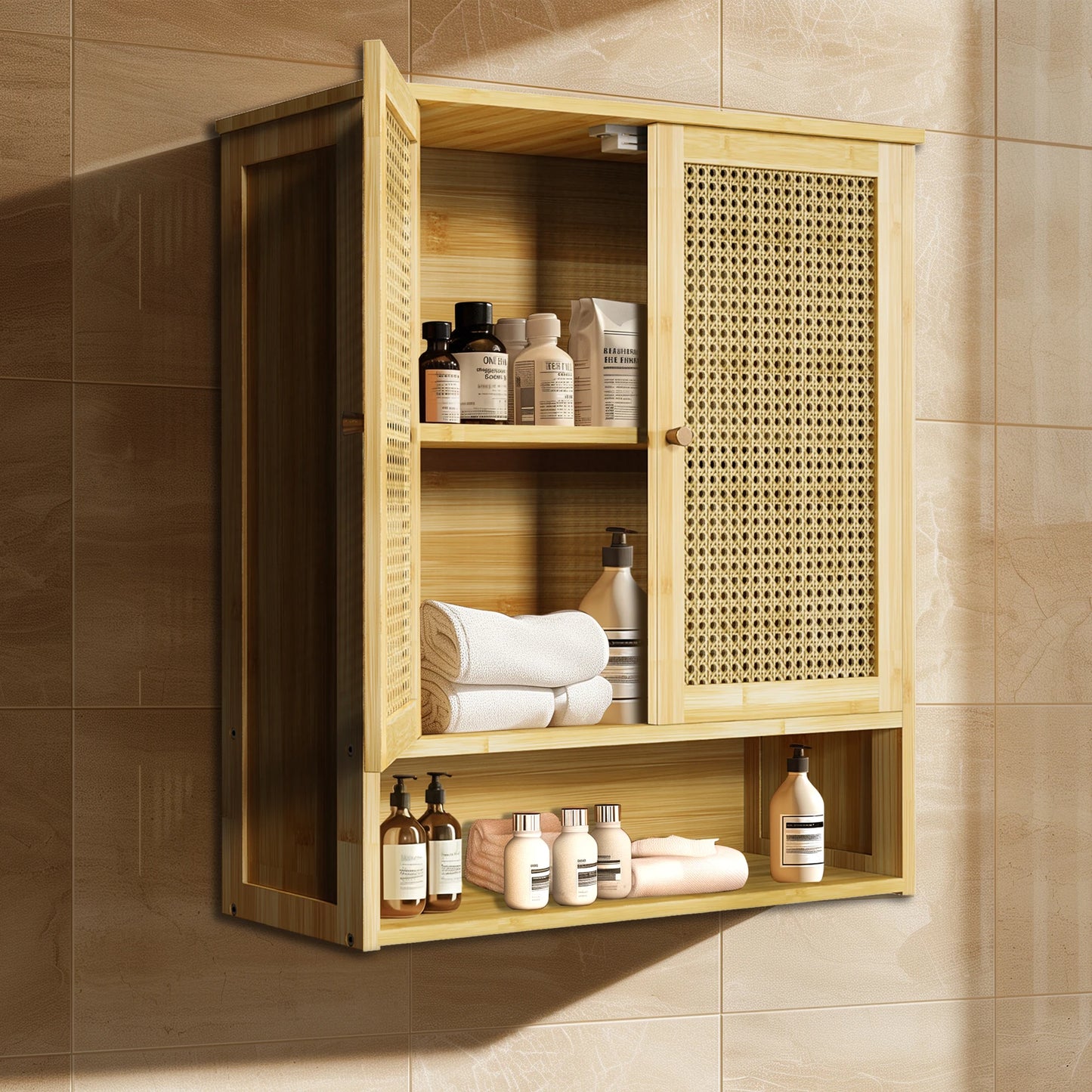 Wisfor Wooden Wall Mounted Medicine Cabinet With Rattan Doors