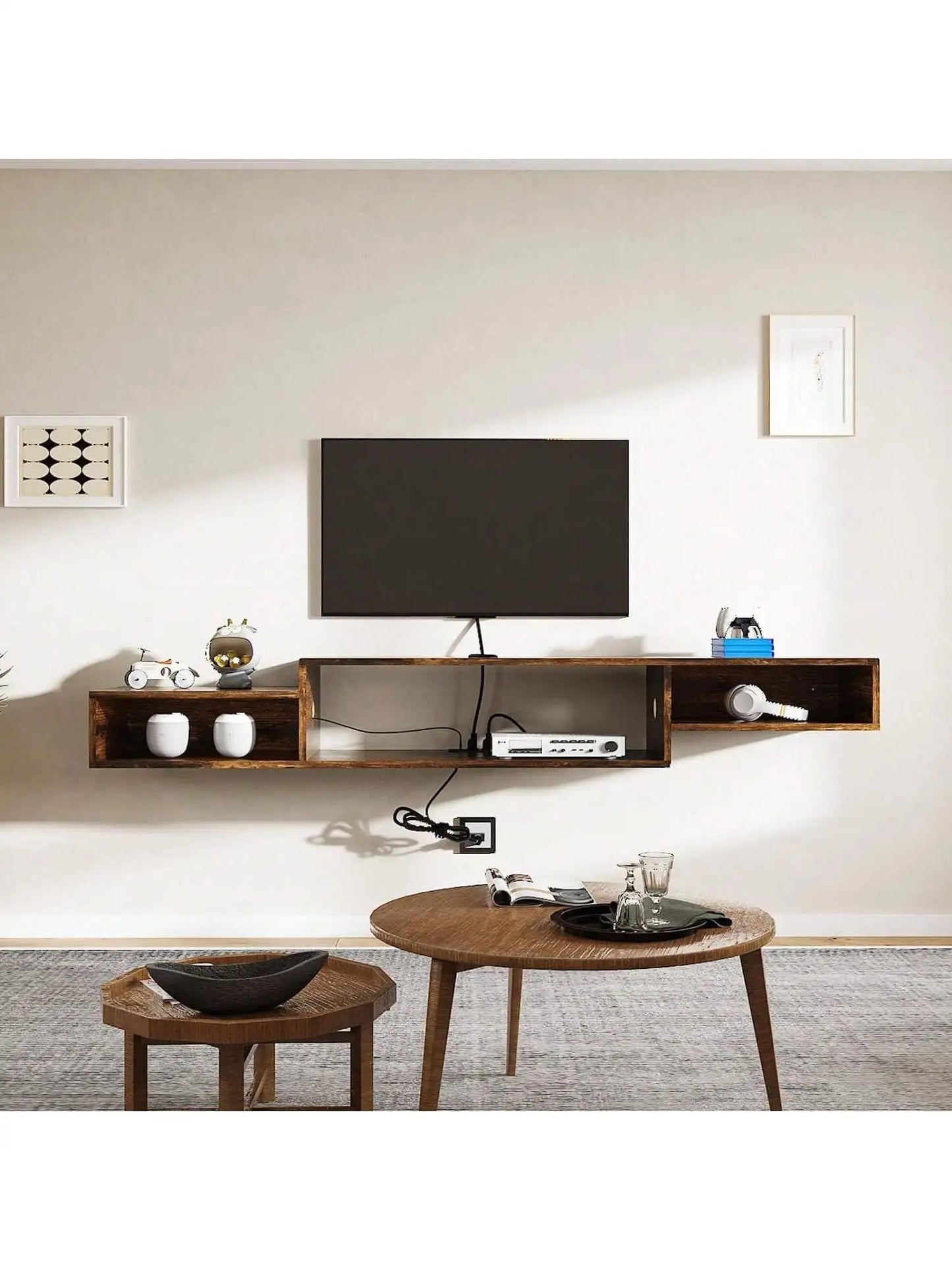 Floating TV Stand With Lights And Power Outlet Entertainment Center