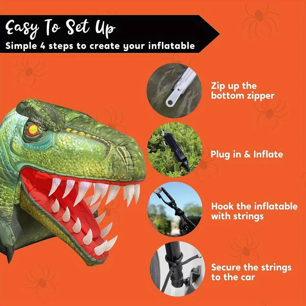 Animated Halloween Inflatable Outdoor Decorations Trunk or Treat Car Decorations Animated Dinosaur with LEDs for Yard Decor