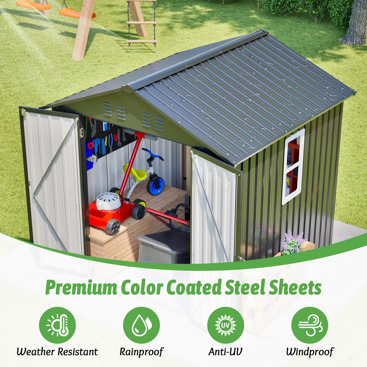 Gihauvia Metal Outdoor Utility Storage Shed With Secure Lockable Doors