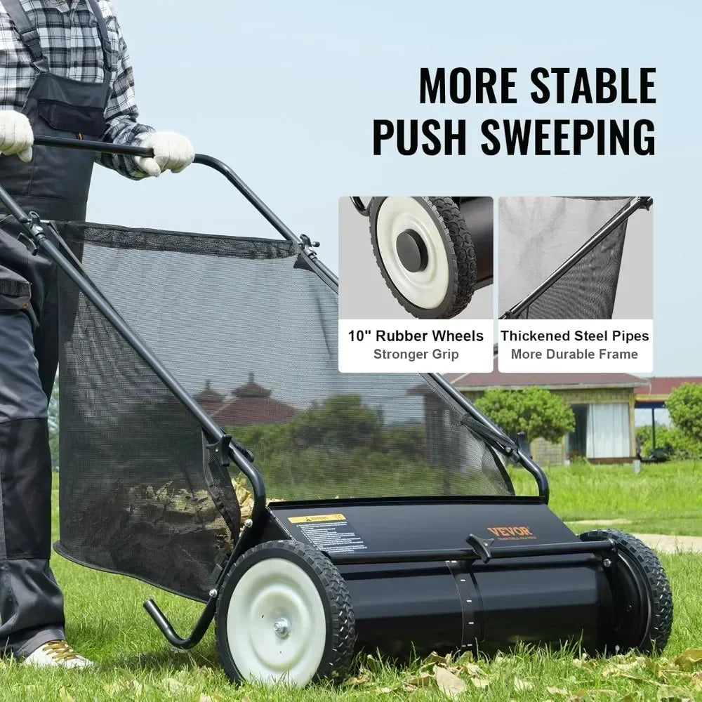 Wide Lawn Sweeper for Leaf and Grass Collection Durable Steel