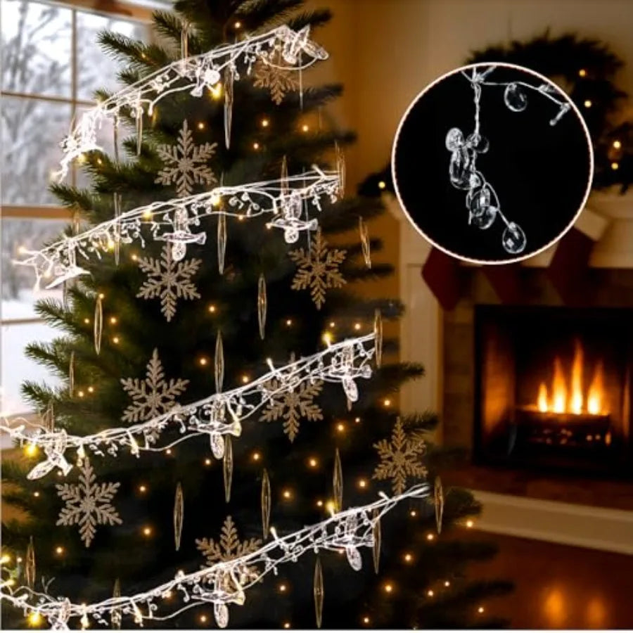 Crystal Christmas Tree Decor Acrylic Crystal LED Fairy Garland Strands with Acrylic Hummingbird Iron Wire 90 Waterdrop Beads Su