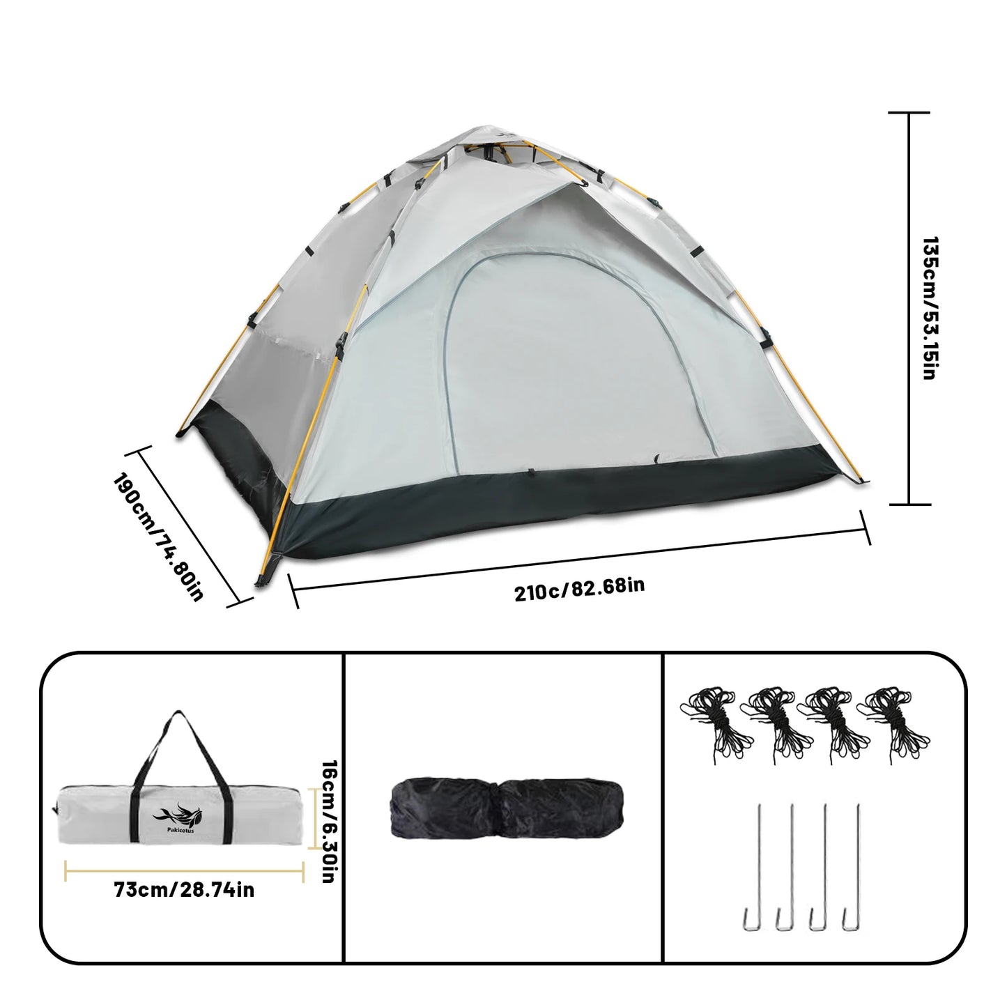 Pakicetus 3-4 Person Windproof Camping Tent Easy Setup for Family Outdoor