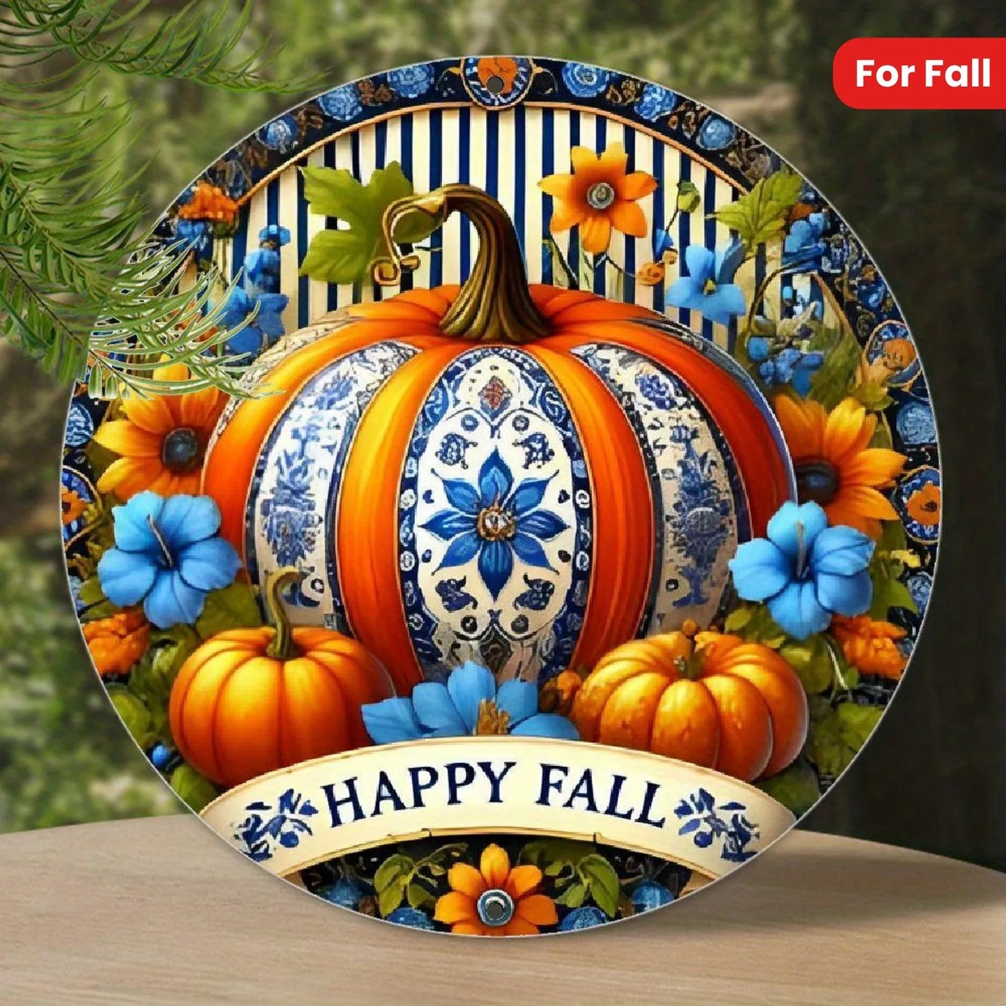 Happy Fall Pumpkin Tin Metal Sign ound Wall Decor for Home 8x8