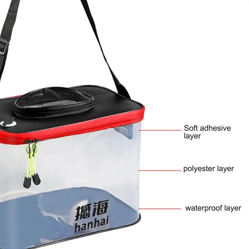 Foldable Transparent Fishing Bucket EVA Fish Bucket 20L Live Fishing Bait Storage Bag With Breathable Hoel Camping Water Bag