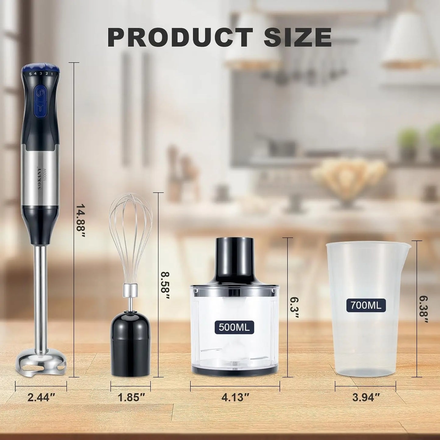 XMSJ Immersion Blender 4-In-1 1000W With Attachments