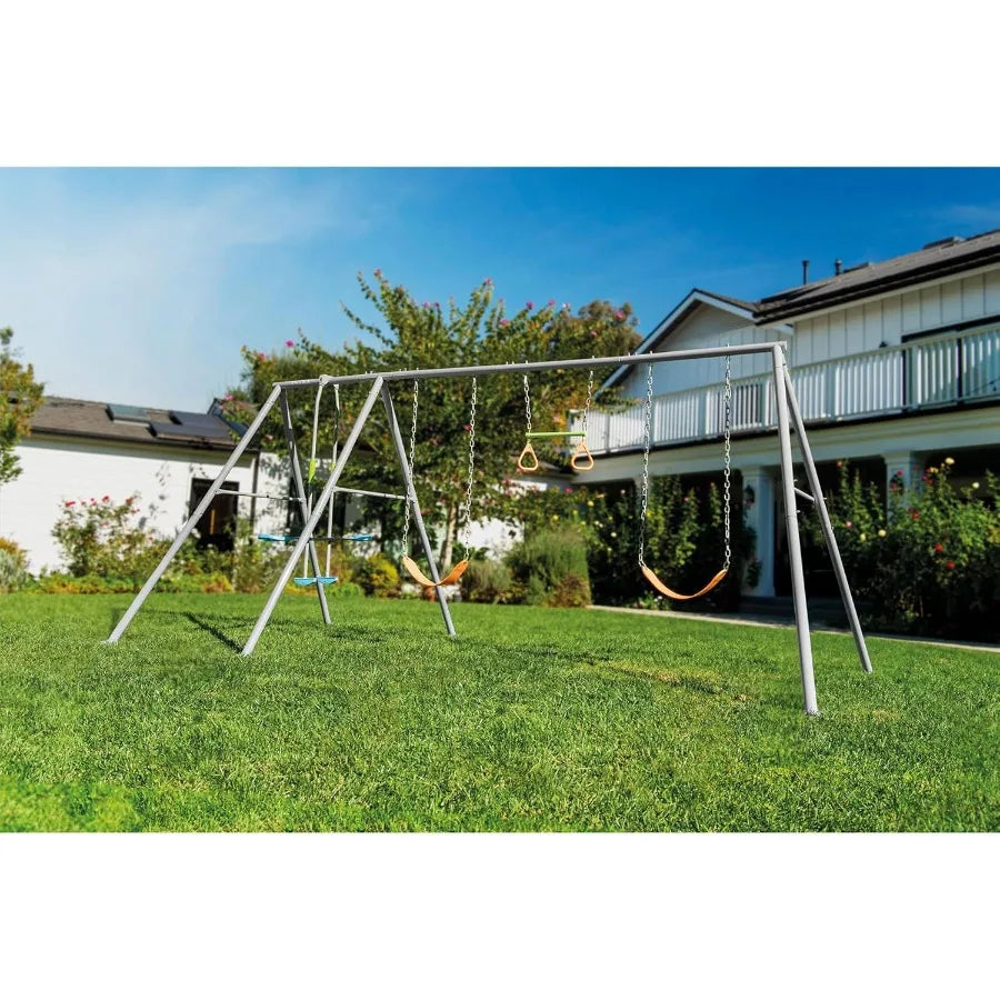 INTEX Heavy Duty Backyard Feature Swing Set with Durable Steel Frame and Weather-Resistant Blue Fabric for Outdoor Recreation a