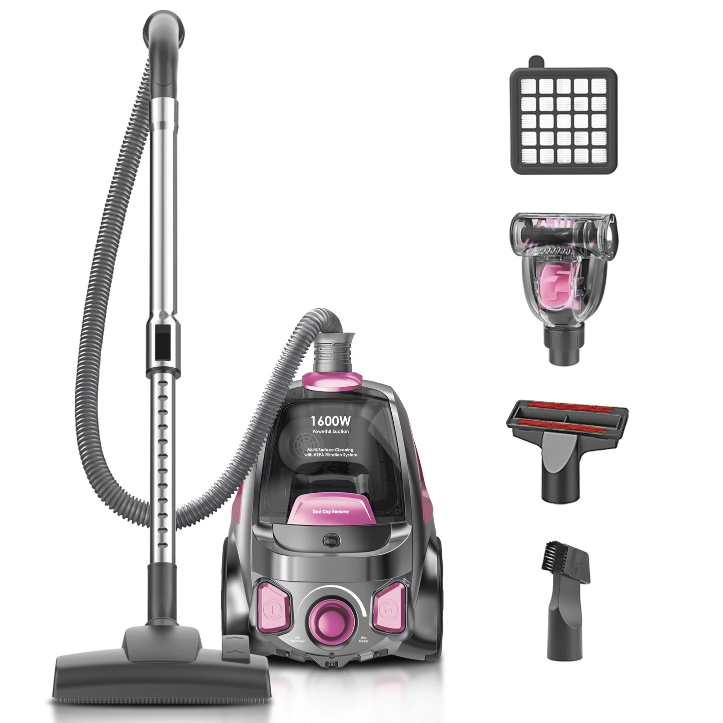SUXIANGVAC Canister Vacuum Cleaner 1600W 40KPa For Hard Floors Carpets
