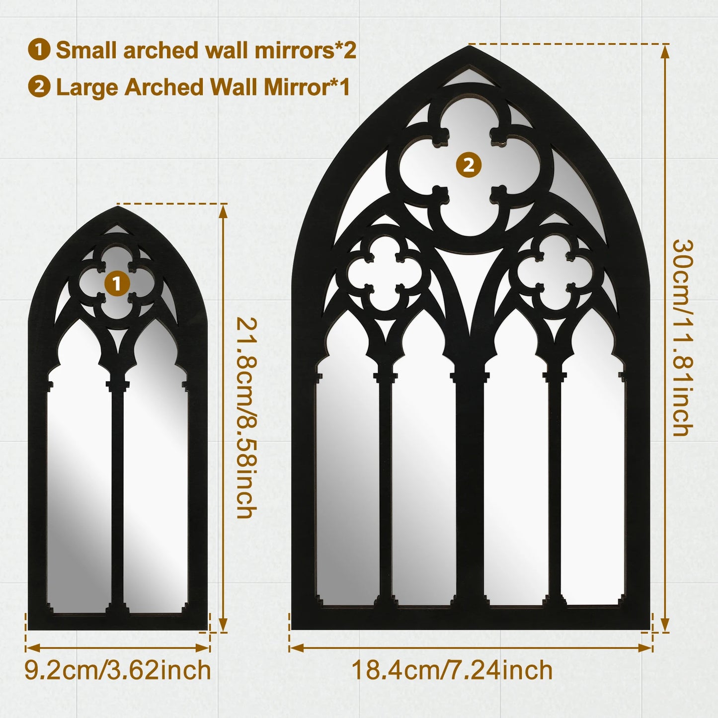 Acrylic Gothic Cathedral Window Mirrors Set For Living Room Decor