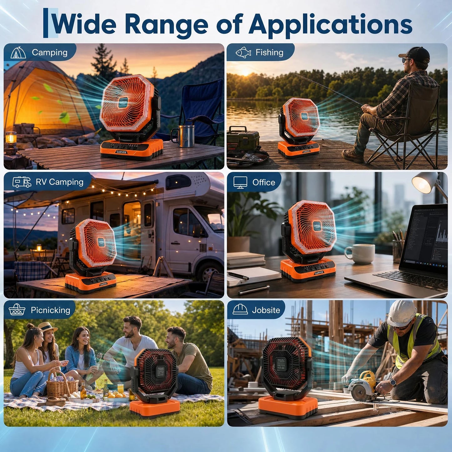 HiMISS Portable Camping Fan With Remote Timer And Led Light