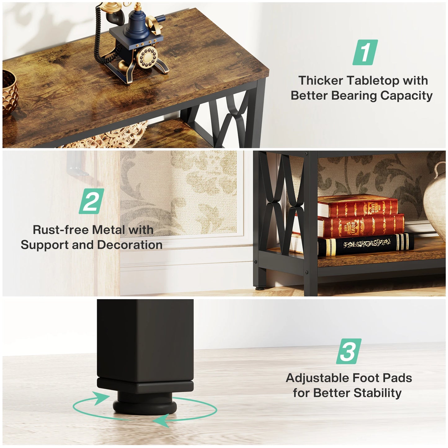 Tribesigns 71" Console Table with Storage Shelves, Industrial 3-Tier Entryway Table for Living Room, Hallway, Front Door, Foyer