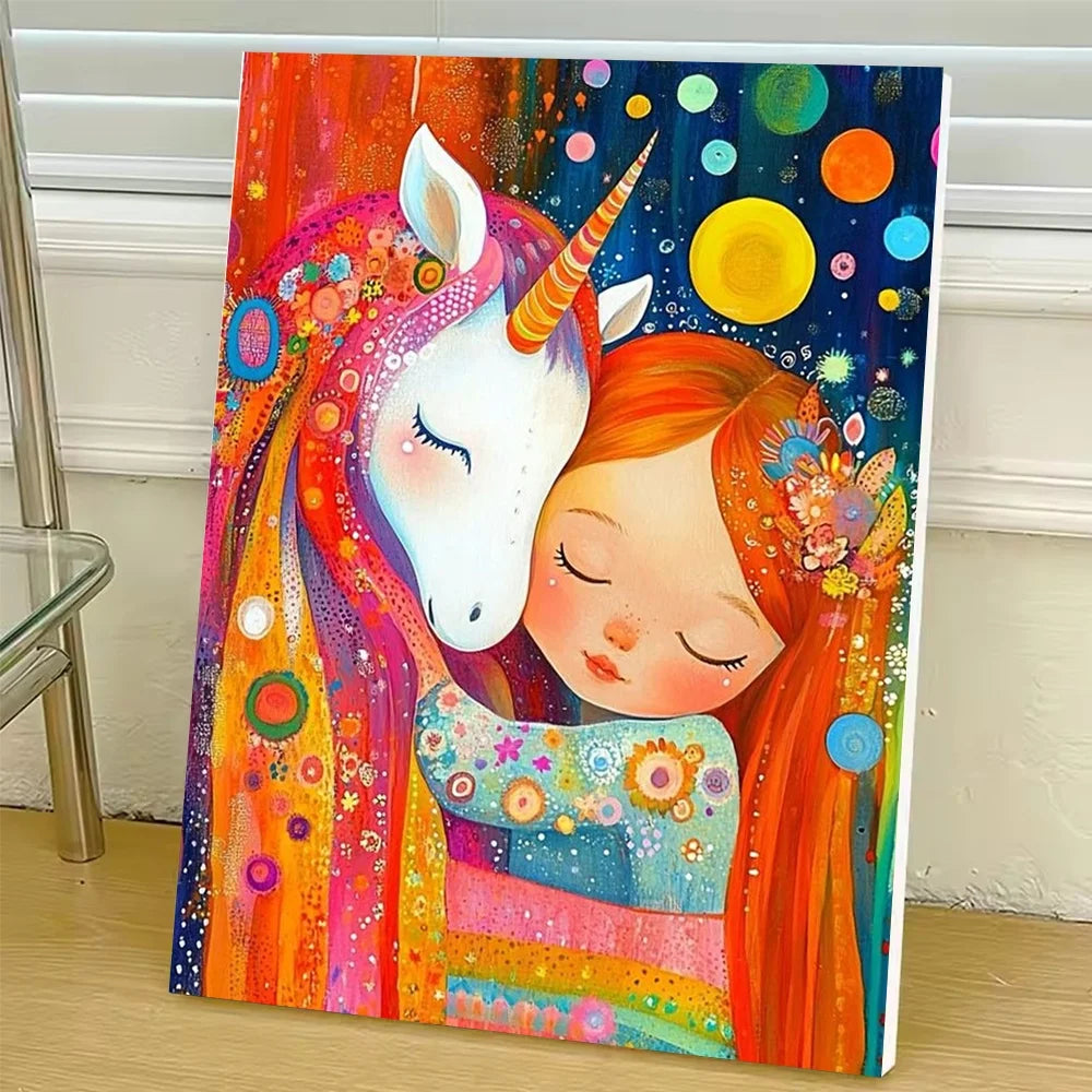 Cartoon Diy Art Paint By Numbers For Kids Unicorn and Girl Craft Kit HandPainted On Canvas Valentines Gift Home Decor