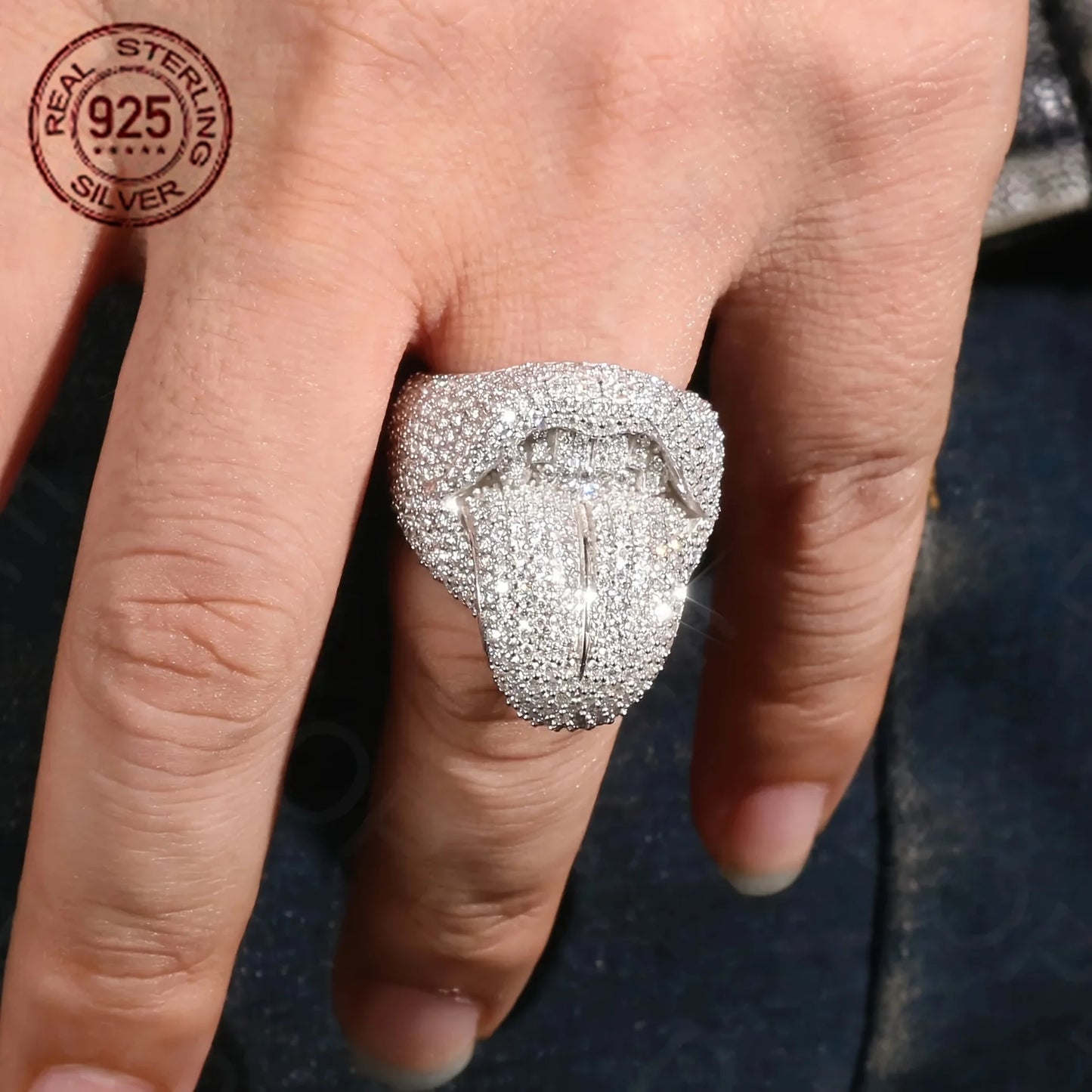 Exaggerated Death Kiss Ring for Men 925 Sterling Silver Hip Hop Style Creative Rapper Punk Rings Unique Halloween Jewelry