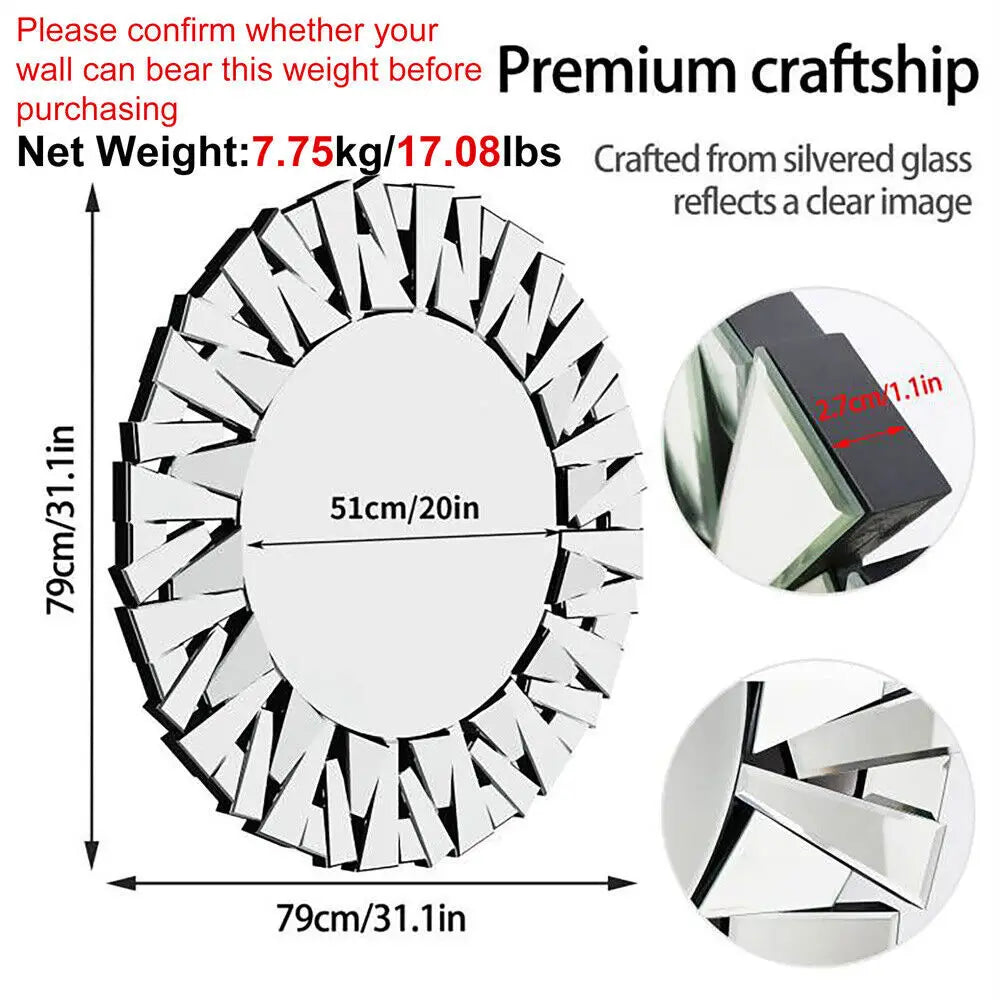 Borwart Round Wall Mirror Venetian Style Beveled Glass For Bathroom