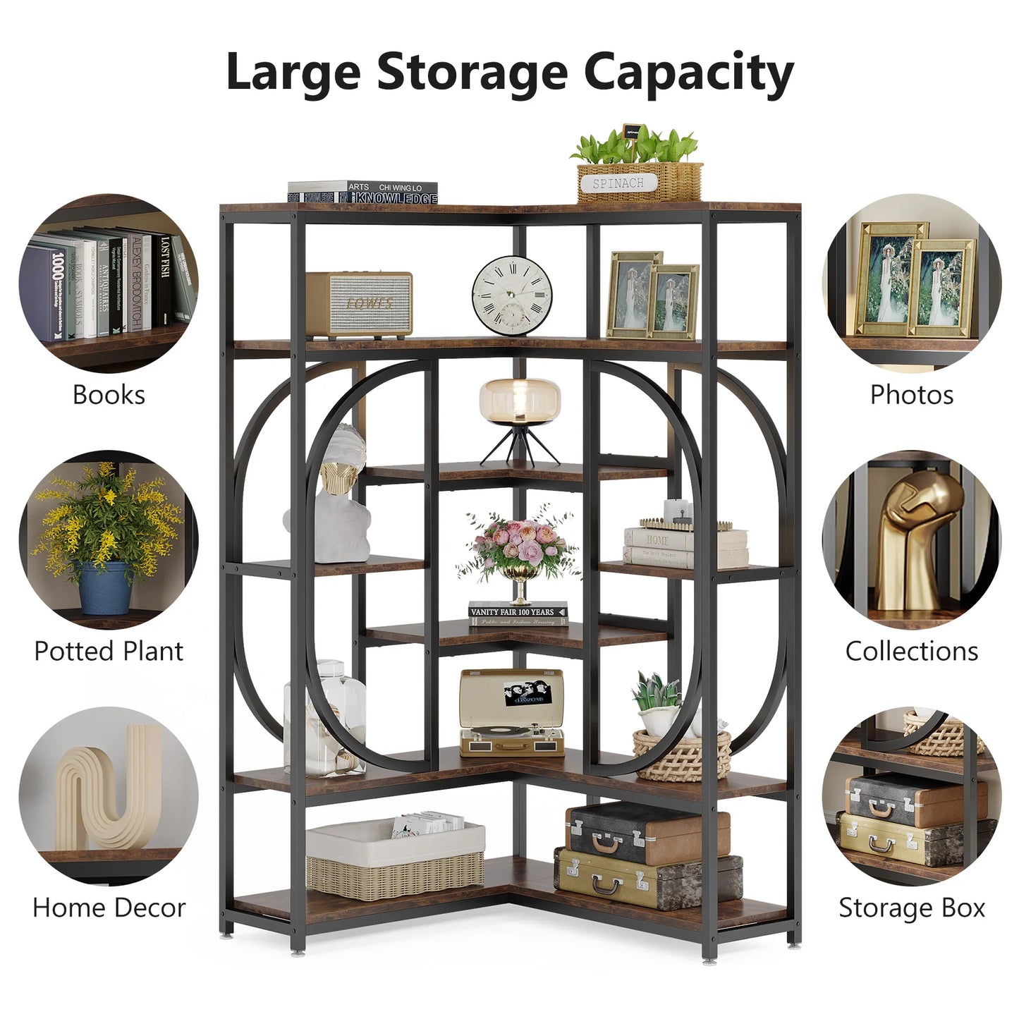 Little Tree 7 Shelf Corner Bookshelf Modern Tall L-Shaped Bookcase