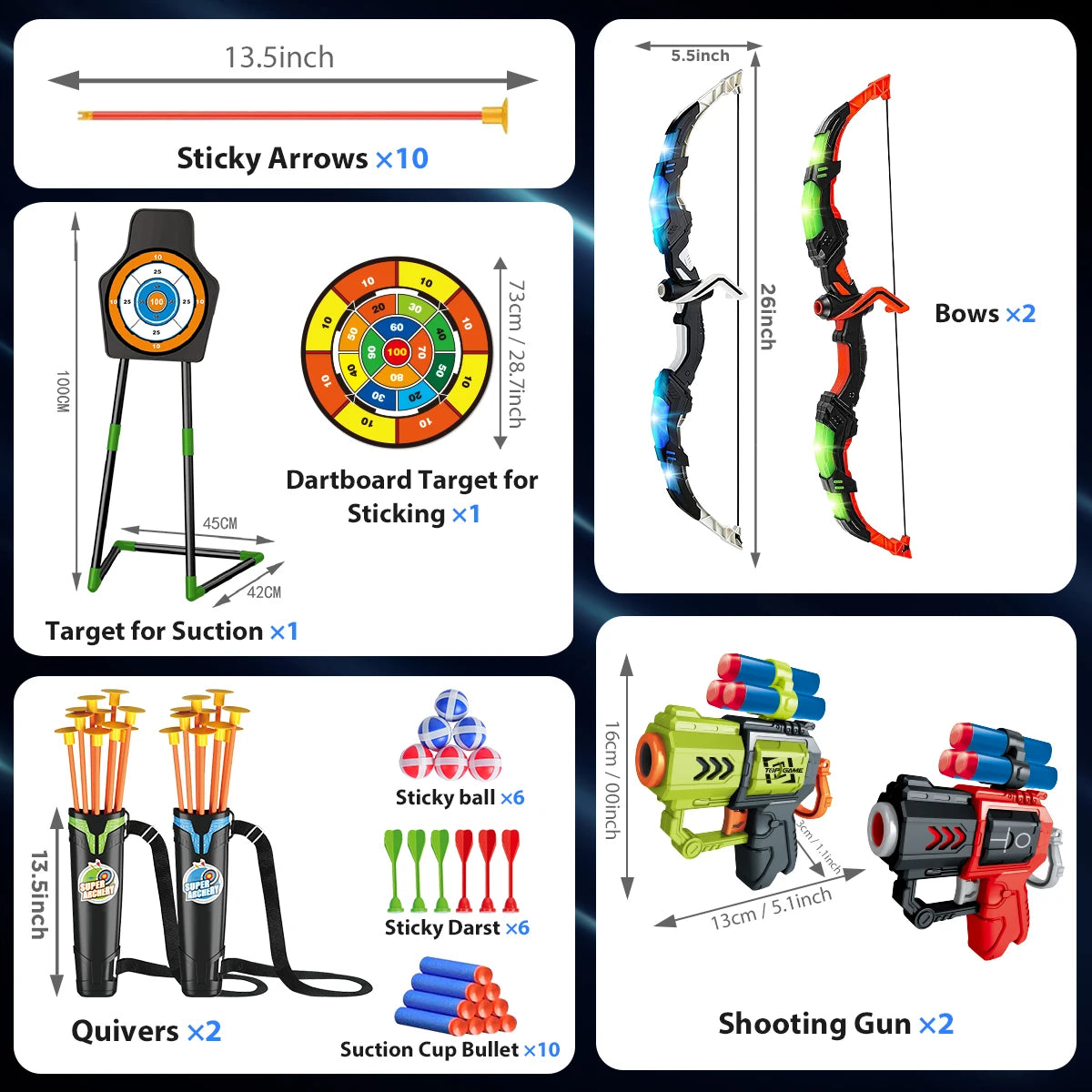 VATOS 2X Bow Arrow Guns Toy Set For Kids ArcheryGame
