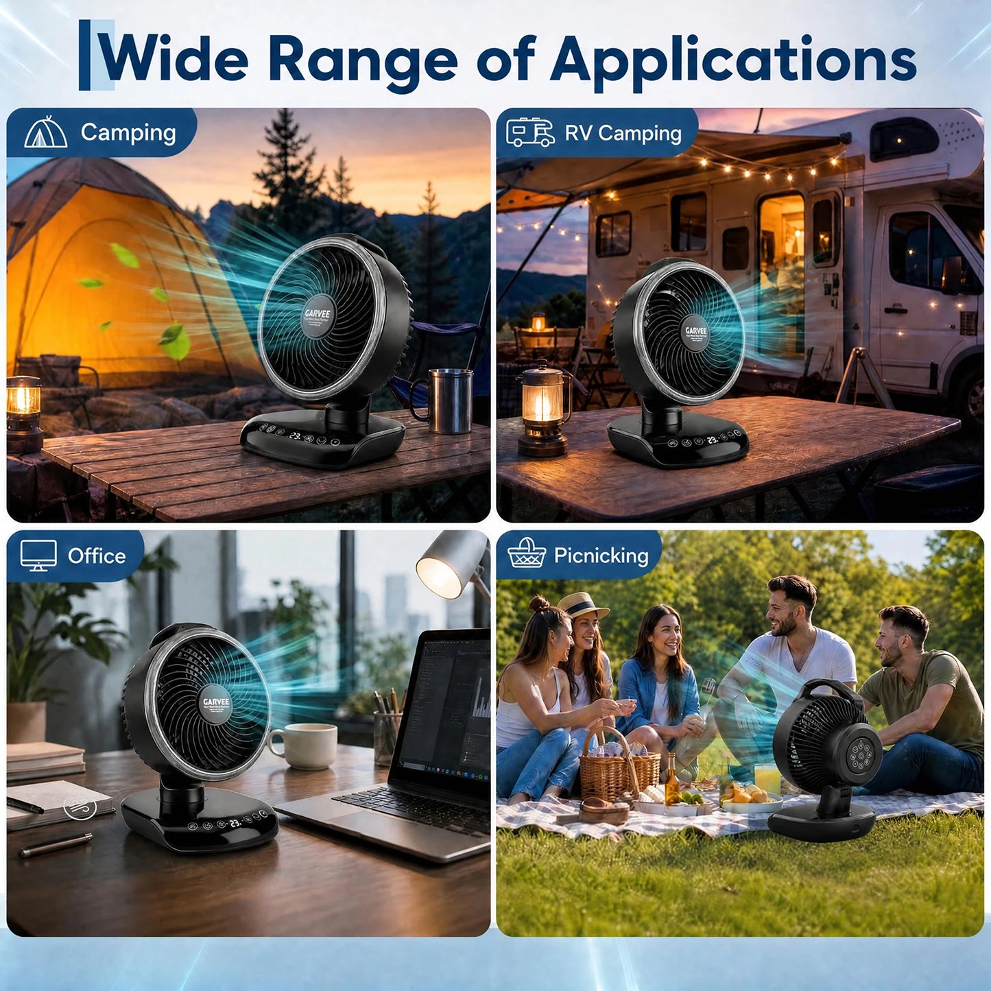 Himiss Portable Camping Fan With LED Light And Timer
