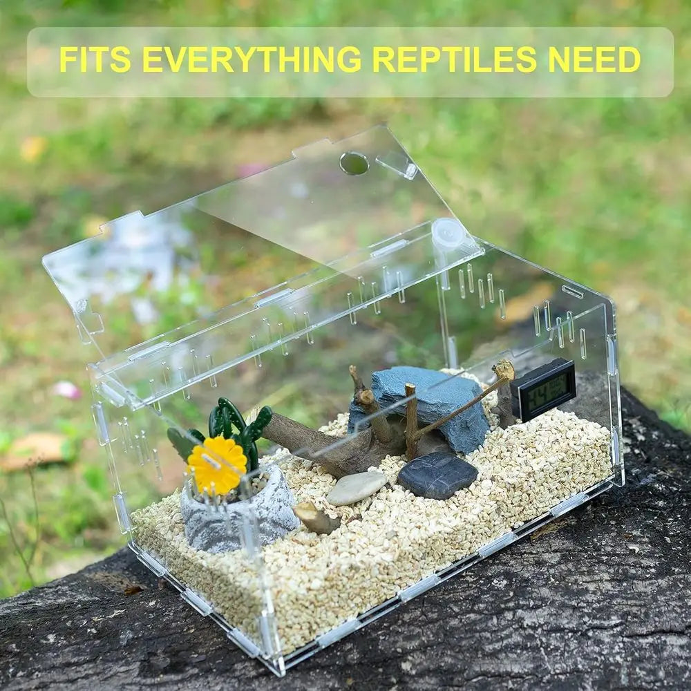 Acrylic Terrarium Tank With Temperature And Humidity Gauge For Reptile