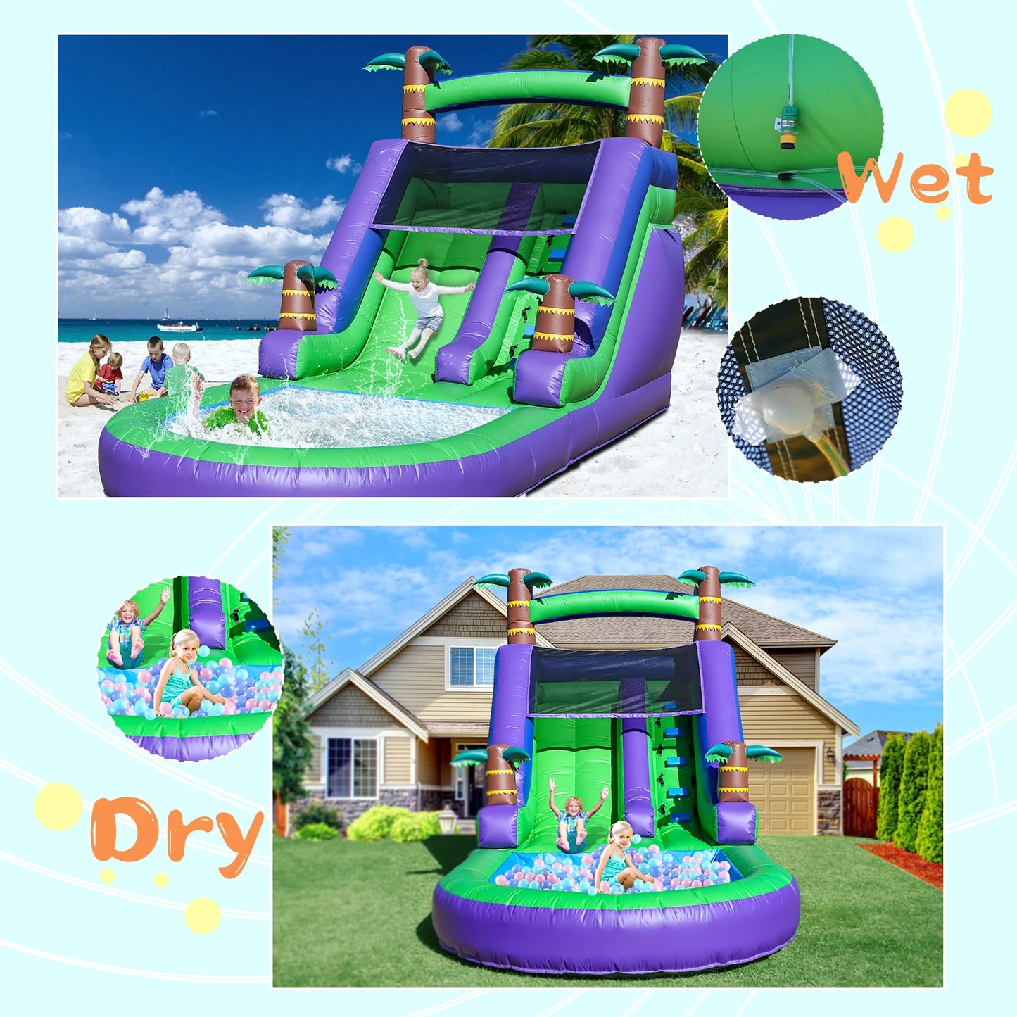 RTS Inflatable Commercial Bounce House Tropical Water Slide