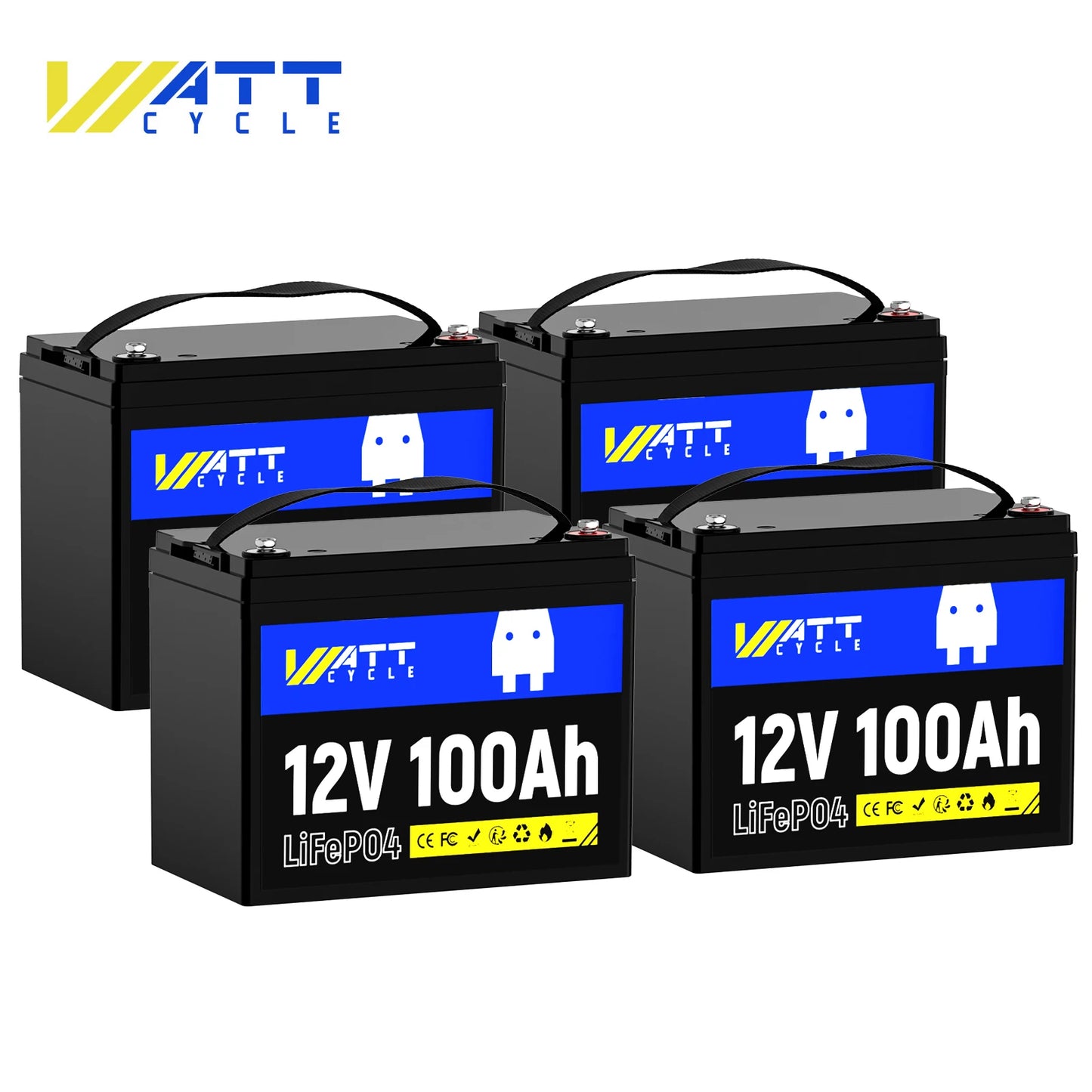 WattCycle LiFePO4 Battery 12V 100Ah Grade A+ Cells With BMS 100A Series or Parallel Connection Lithium Battery Packs
