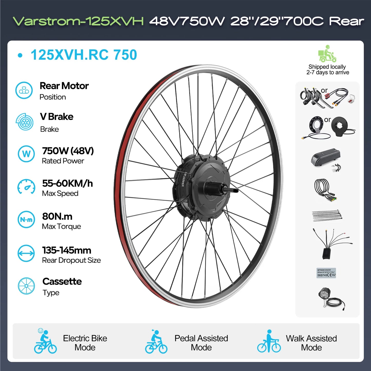 Wheel Hub Motor 48V 750W Rear Drive Ebike Conversion Kit