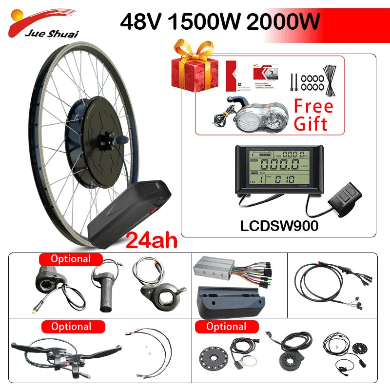 Jueshuai 48V 500W Ebike Conversion Kit Brushless Hub Motor Battery