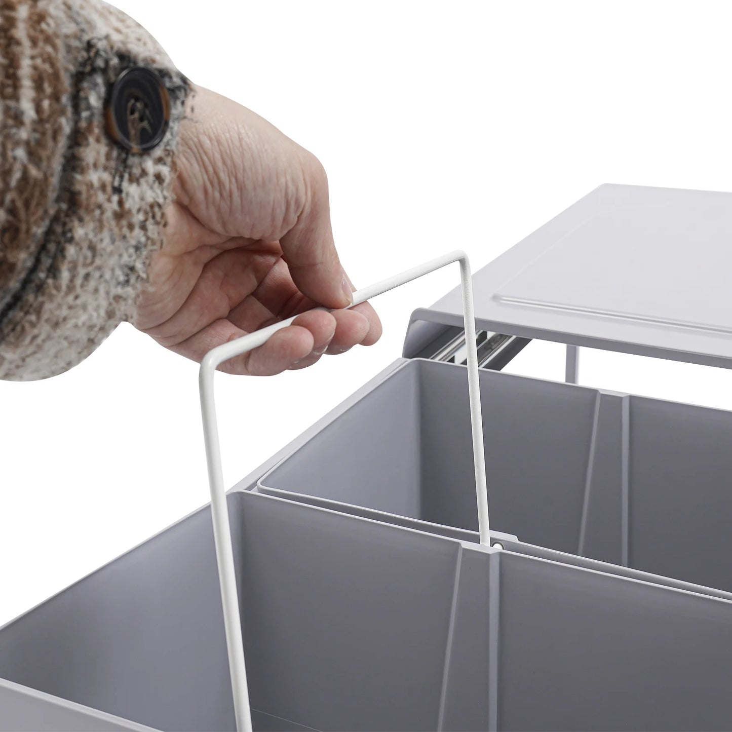 Double 4.4gal Pullout Trash Can Under Cabinet Grey Pullout Recycling Garbage Trash Can Sliding Kitchen Recycle Waste Bin