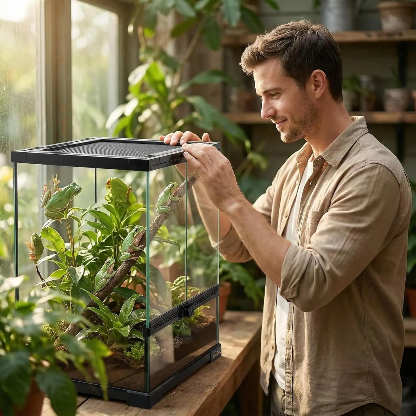 Vertical Glass Reptile Terrarium Front Door Top Screen Vent