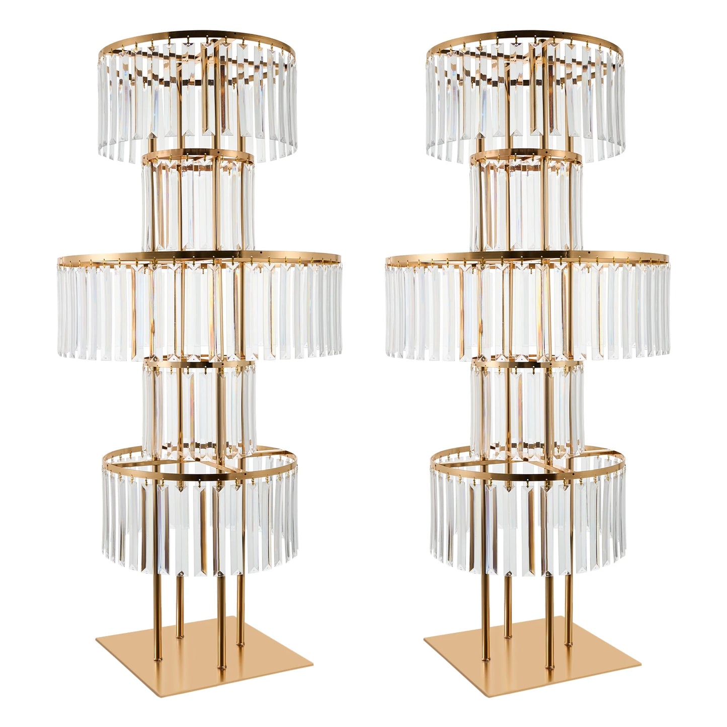 2PCS 5-tier Crystal Flower Stand Wedding Centerpieces Crystal Vases Premium Display Shelf for Party Table Decor Gold/Silver