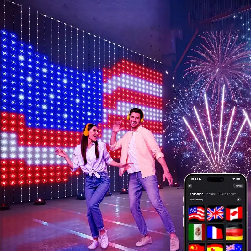 Smart RGB LED Curtain Fairy Lights, Remote-Controlled & Music-Synchronized, Indoor Outdoor Christmas Decoration Lights