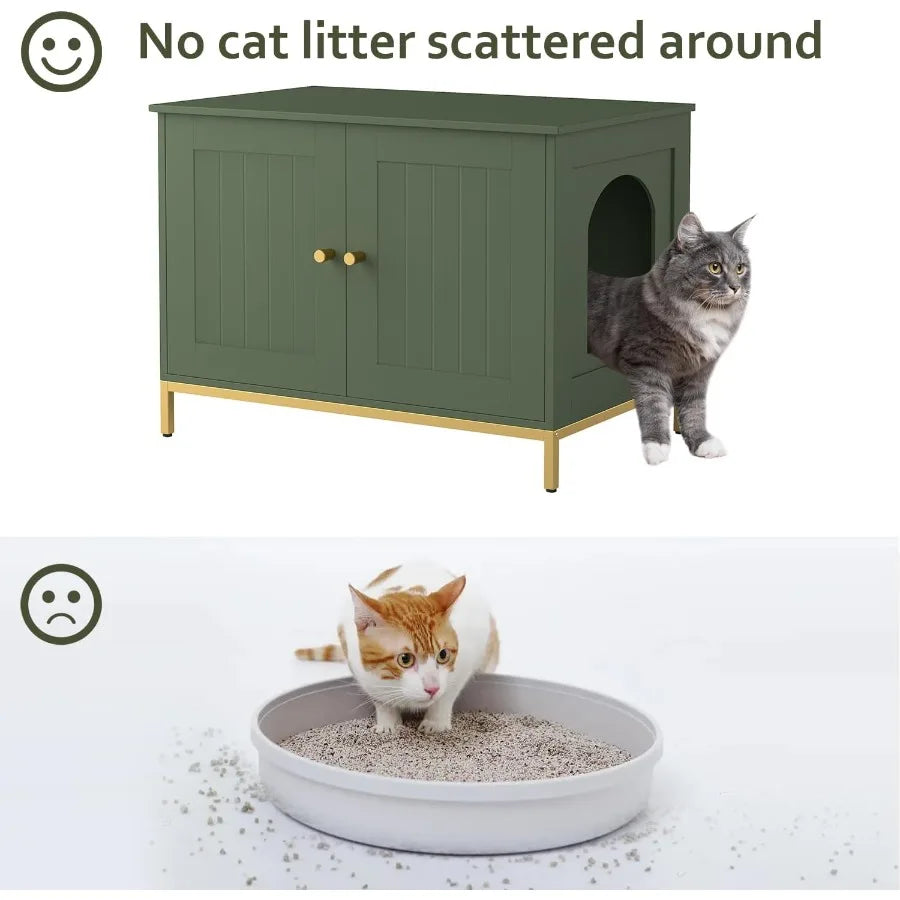 Modern Cat Litter Box Enclosure With Metal Frame Indoor Use