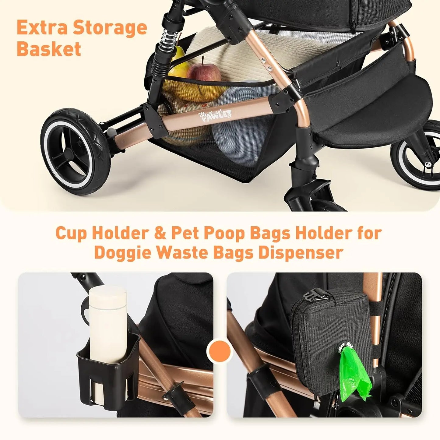 Waterproof Pet Stroller For Medium Dogs And Cats With Carrier