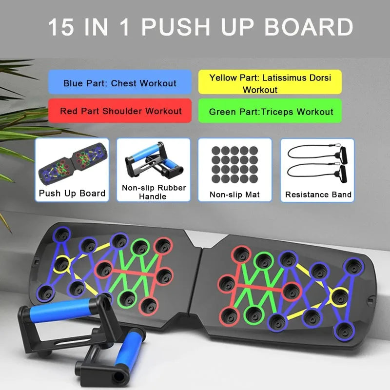 Foldable Push Up Board With Resistance Bands For Strength Training