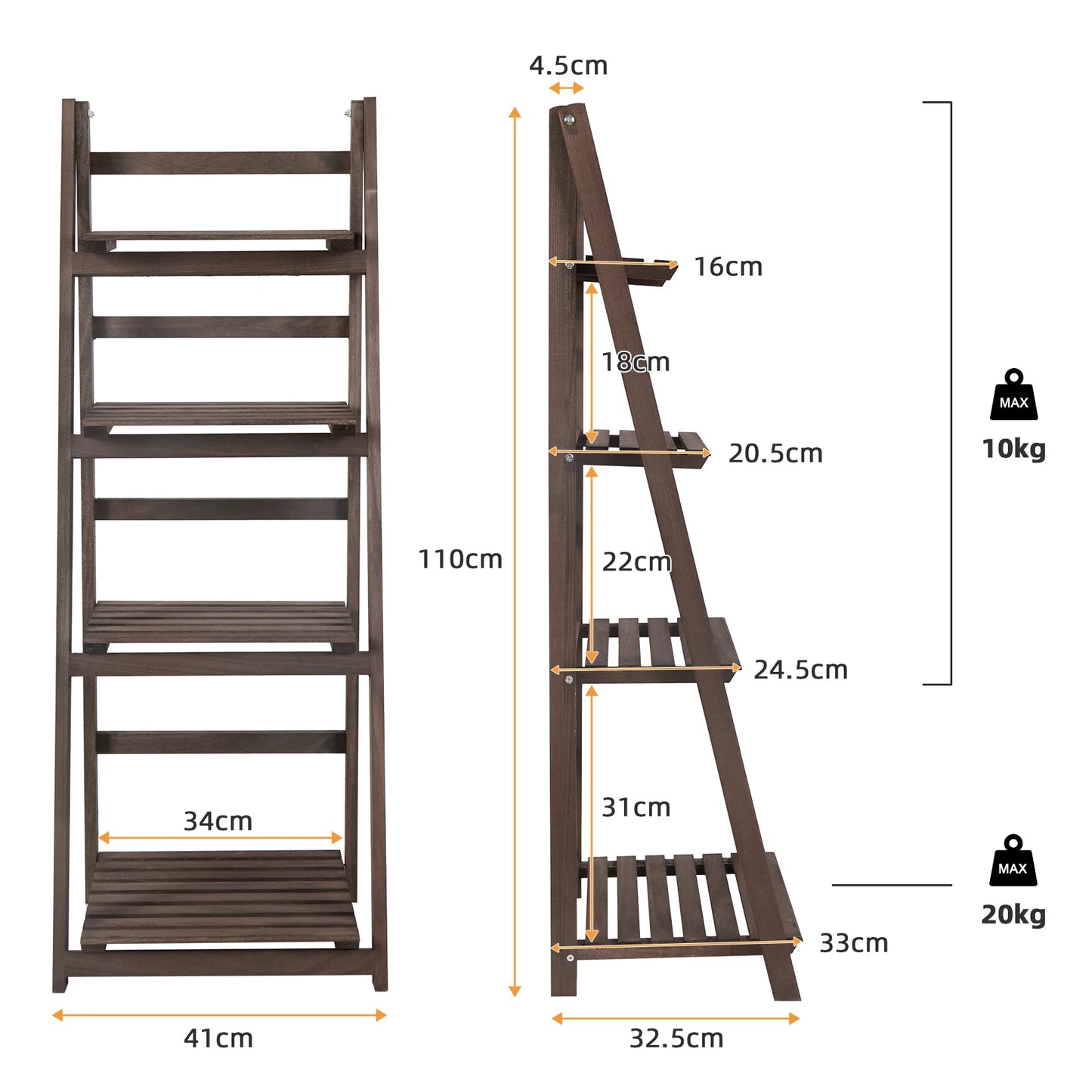 Folding Four Tier Ladder Shelf Wood Storage Rack For Plants