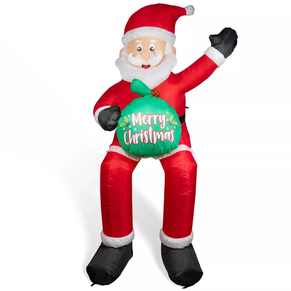 5.6FT Christmas Inflatable Sitting Santa Holding Gift Bags Outdoor Decoration Rooftop Balcony Garden Party Christmas Decor 2026